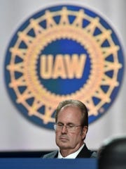 FILE -- Gary Jones listens during officer nominations before he is elected UAW president at the UAW 37th Constitutional Convention at Cobo Center on June 13, 2018.