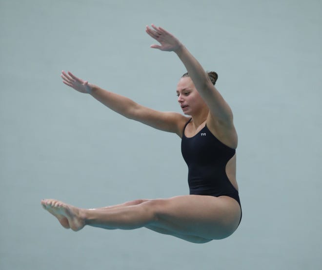 Scarsdale's Maddie Seltzer competes in the Section 1 diving championships at SUNY Purchase in Purchase on Friday, November 1, 2019.