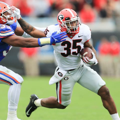 Georgia Bulldogs running back Brian Herrien stiff-