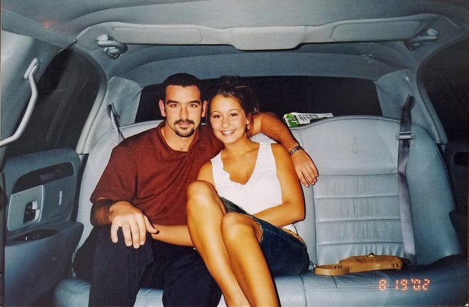 Megan Frey, then 18, with Wes Feltner in Las Vegas on Aug. 19, 2002.