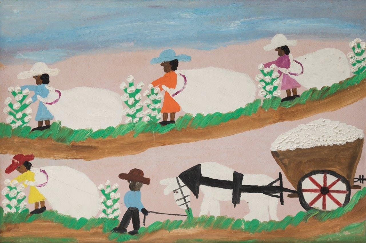"Picking Cotton," a 1968 oil-on-board work by Clementine Hunter is part of "Detroit Collects."