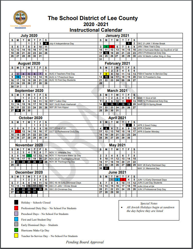 Lee County school calendar: School board sets 2020-21 school year calendar
