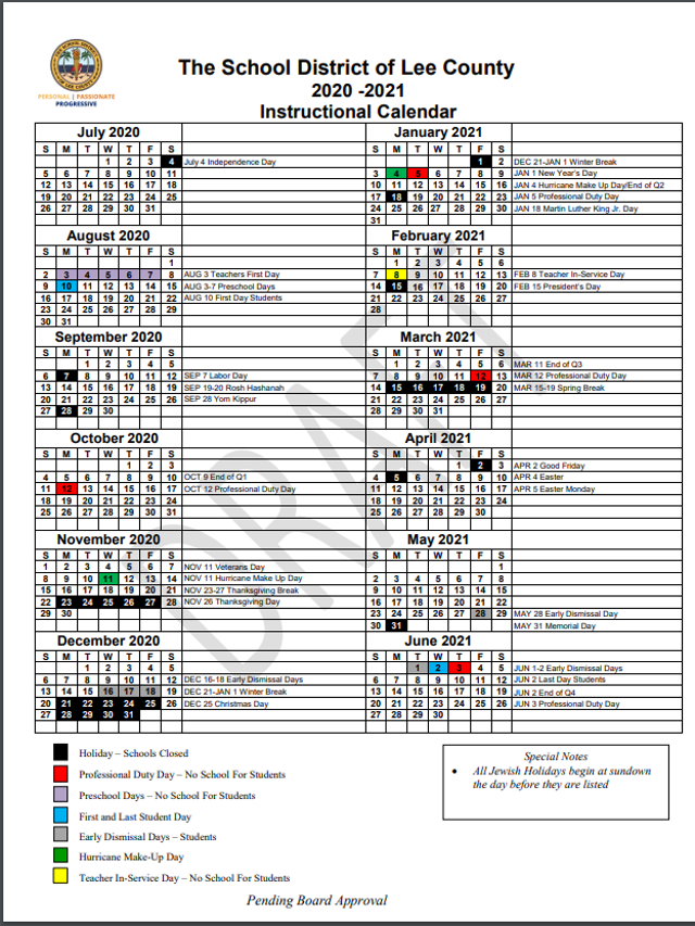 Lee County School Calendar School Board Sets 2020 21 School Year