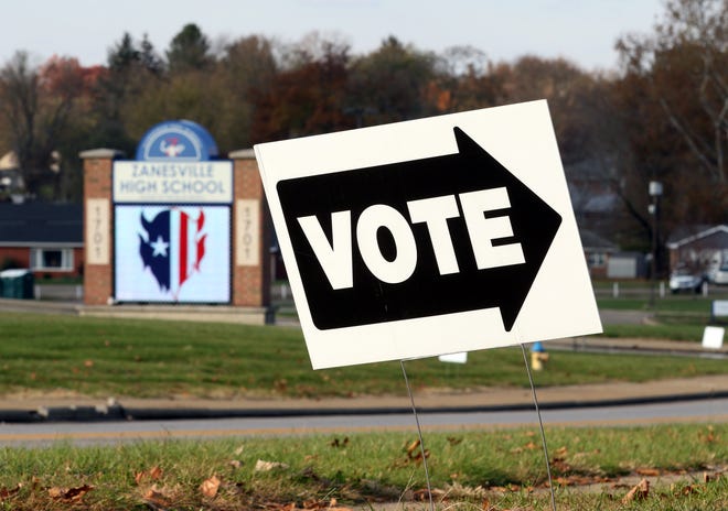 A sign points the way to Faith United Methodist Church on Blue Avenue in Zanesville. It is across the street from Zanesville High School, which had a levy on the ballot this fall.