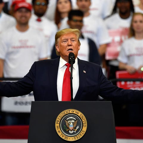 President Donald Trump speaks during a campaign ra