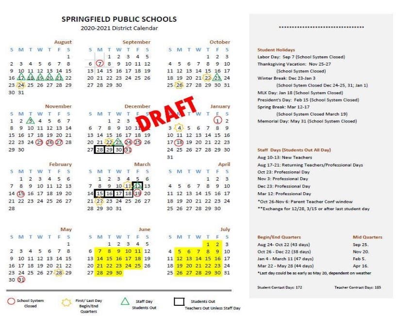 springfield public schools calendar 2021 22 Springfield School Calendar 2020 21 Later Start Approved By Board springfield public schools calendar 2021 22