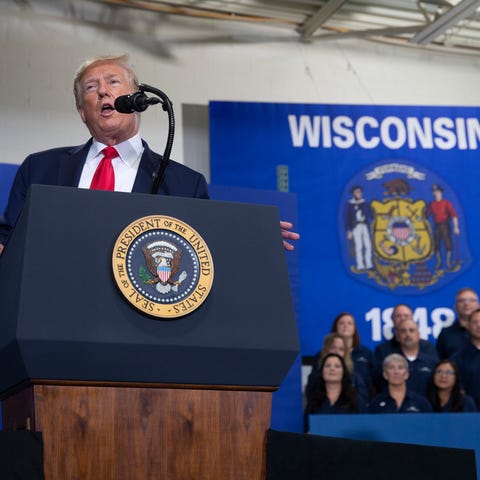 President DonaldTrump delivers a speech at Derco A