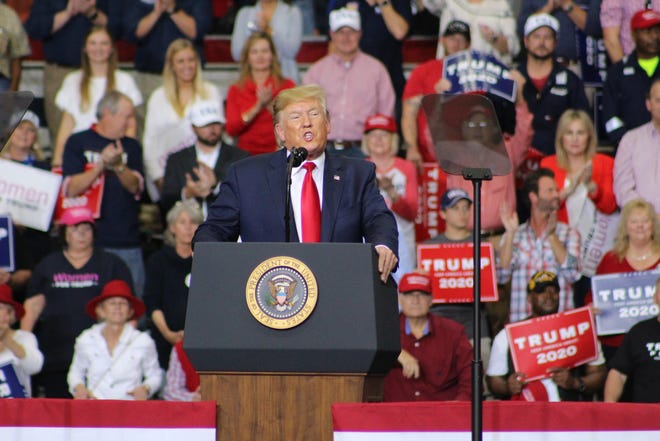 President Donald Trump speaks to rally in Monroe