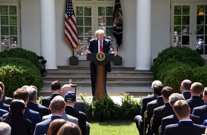 President Donald Trump makes a statement on The Paris Climate Change Accord during an event in the Rose Garden of the White House, on June 1, 2017 in Washington, D.C. (Olivier Douliery/Abaca Press/TNS)