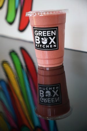 A freshly made smoothie called the 'I need a vacation' made at Green Box Kitchen.