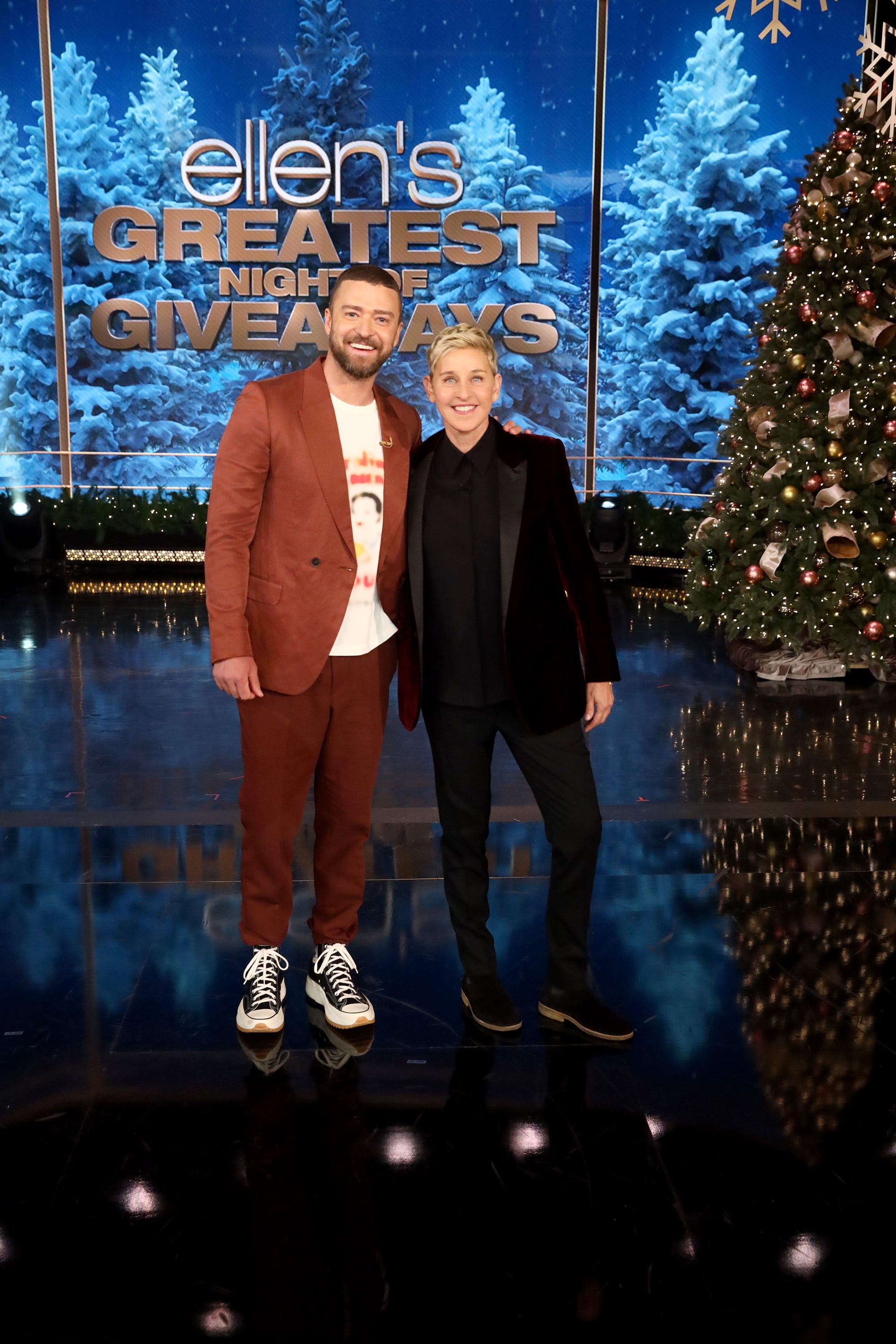 Justin Timberlake, left, helps out Ellen DeGeneres on "Ellen's Greatest Night of Giveaways."