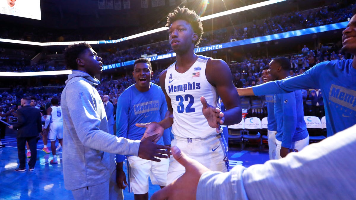 Memphis Tigers center James Wiseman is introduced before their game against the South Carolina State Bulldogs at the FedExForum on Tuesday, Nov. 5, 2019.