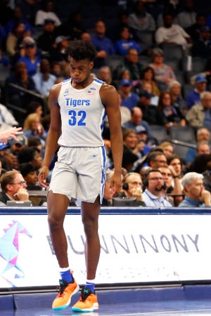Memphis Tigers center James Wiseman checks in the game as they take on the UIC Flames at the FedExForum on Friday, Nov. 8, 2019. Earlier in this week, Wiseman was declared ineligible by the NCAA according to his attorney.