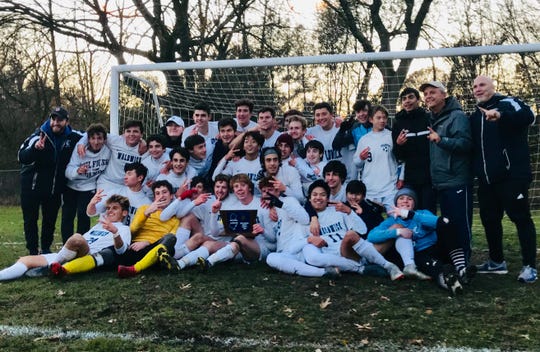 The Waldwick boys soccer team poses for photos after winning the 2019 title for North 1, Group 1.