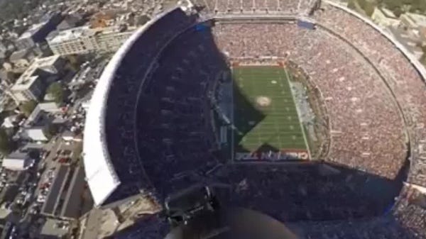 Parachuter lands on field before the Alabama-LSU g