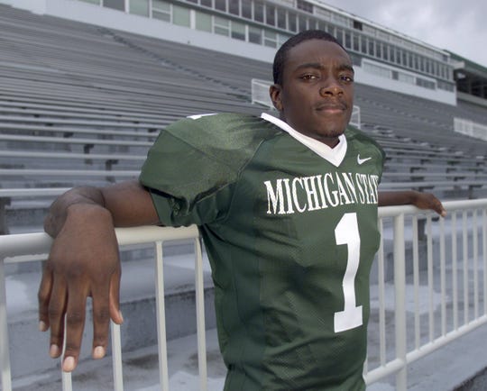 Michigan State wide receiver Charles Rogers on Sunday, Aug. 19, 2001, in East Lansing.