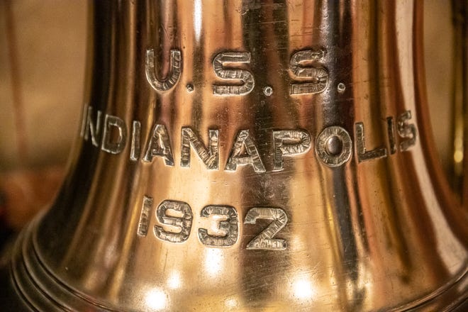 The bell of the USS Indianapolis is rung during the 2019 Indianapolis Veterans Day Service, held at the Indiana War Memorial on Monday, Nov. 11, 2019. The service was moved inside due to inclement weather. 