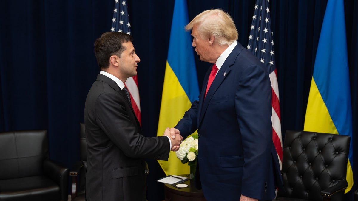 Ukrainian President Volodymyr Zelensky meets with President Donald Trump on Sep. 25, 2019, at the United Nations in New York.