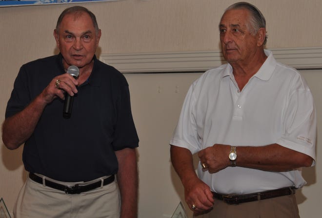 George Tarasovic, left, and Eddie Khayat, right, are seen here in a file photo. They are the founders of a celebrity golf tournament to benefit York County Special Olympics. The event is held each June at Out Door Country Club. The 2020 event was canceled because of the coronavirus pandemic. The event was renamed to honor Tarasovic and Khayat a few years ago. Tarasovic died last year at age 89.