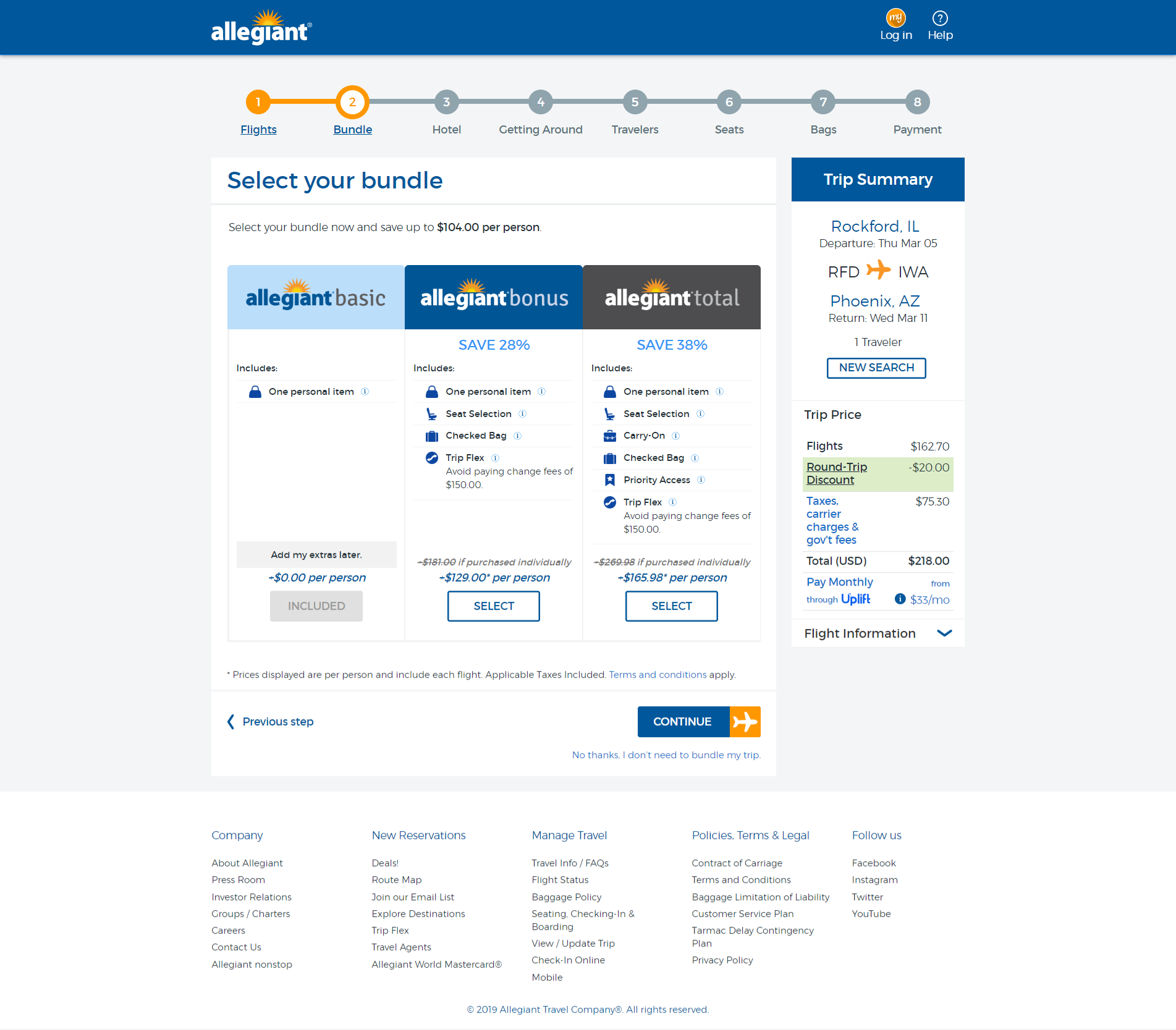allegiant checked bolsa cost