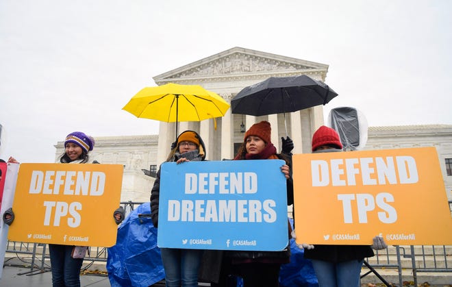 Supporters of the DACA program, which protects thousands of young, undocumented immigrants from deportation and allows them to work, demonstrate outside the Supreme Court in November, when the justices heard the Trump administration's case for ending the program.