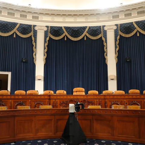 The dais in the hearing room where the House will 