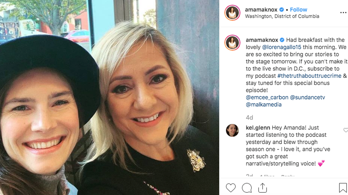 A photograph of Amanda Knox and Lorena Gallo on Knox's Instagram.