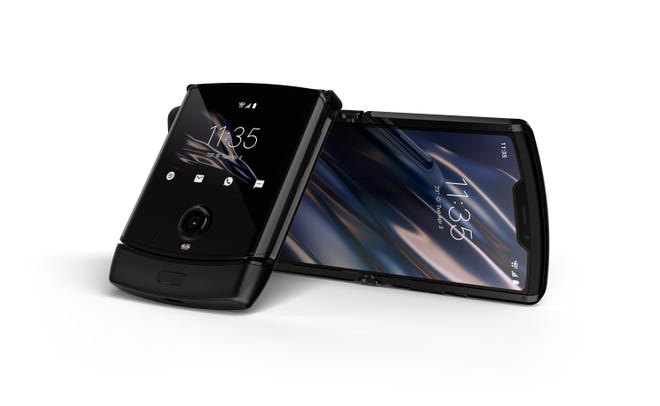 This undated product image provided by Motorola by Motorola's new Razr phone. Motorola is bracing for the future by returning to the past as it adopts an historical flip-phone design in a smartphone with a foldable screen.
