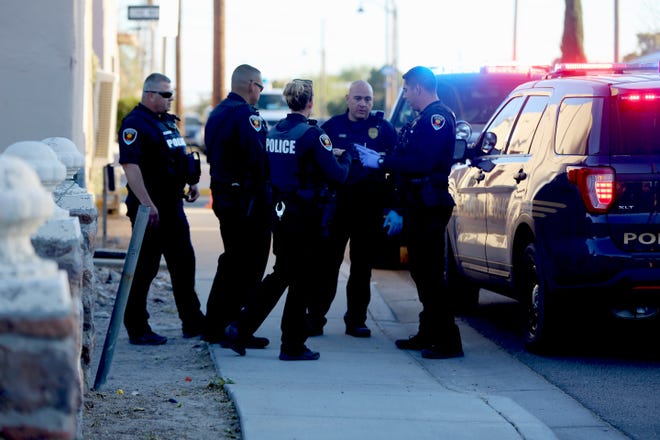Police disarm a suicidal man with a knife by shooting him with beanbag rounds on Thursday Nov. 14, 2019, at a residence near the intersection of Mesquite Street and Organ Avenue.