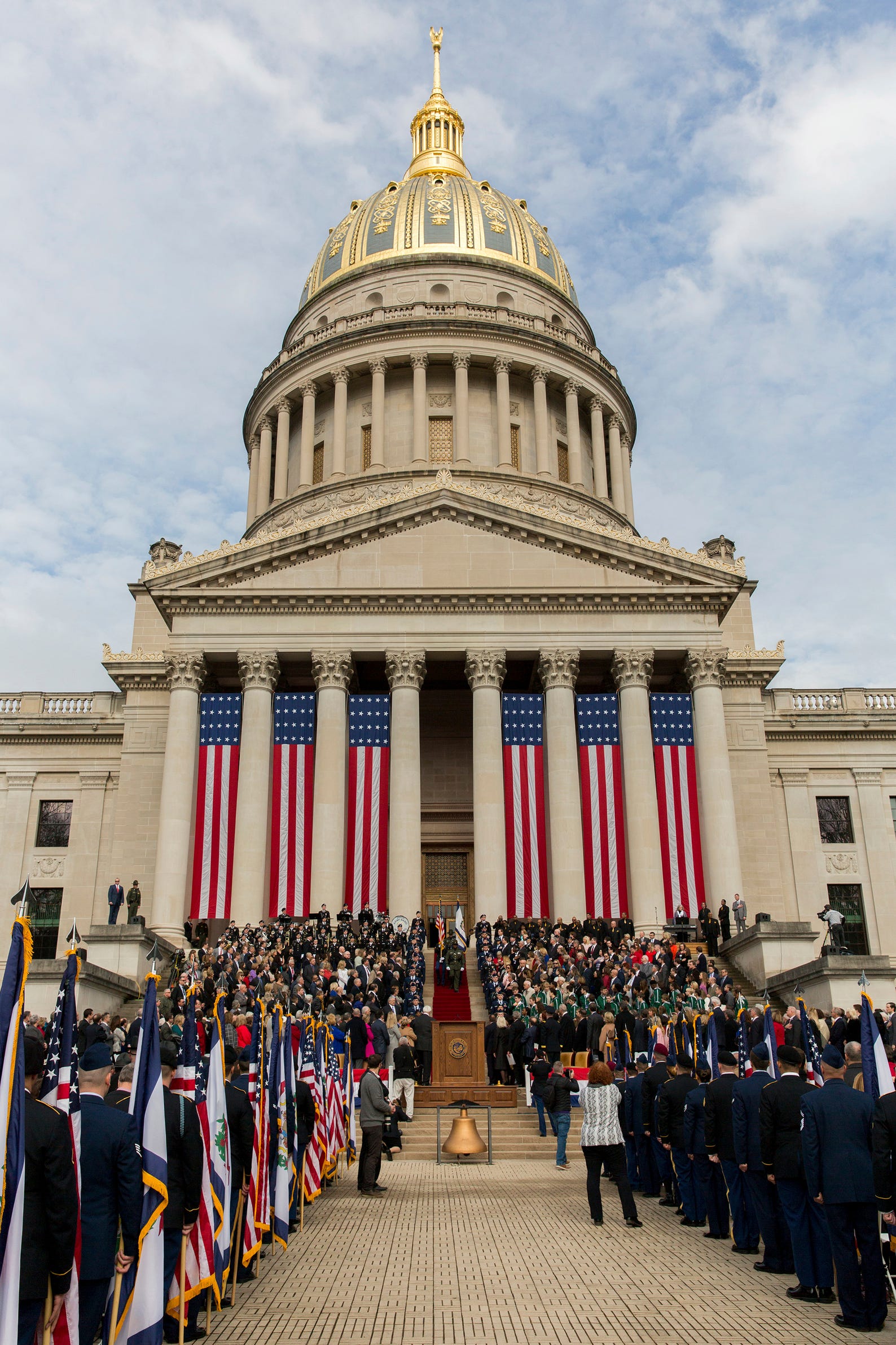 The West Virginia State Capitol Building stands in Charleston, West Virginia. It's home to the West Virginia state government.