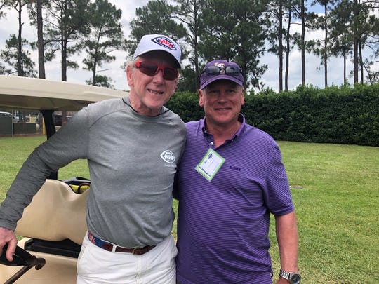 Archie Manning (left) and Jimmy Burrow, father of LSU quarterback Joe Burrow, at the Manning Passing Academy in Thibodaux last summer. Manning and Burrow had the same high school coach u2014 Earl Stevens u2014 in the 1960s in Drew and Amory, Mississippi, respectively.