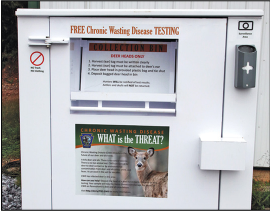 A CWD collection bin inside a disease management area.