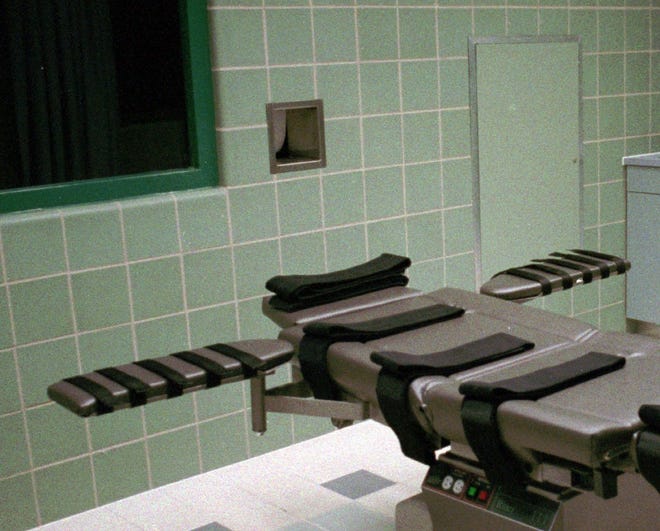 This March 22, 1995, file photo shows the interior of the execution chamber in the U.S. Penitentiary in Terre Haute, Ind.  The death  chamber was completed in 1995 and is the only one in the federal prison system.