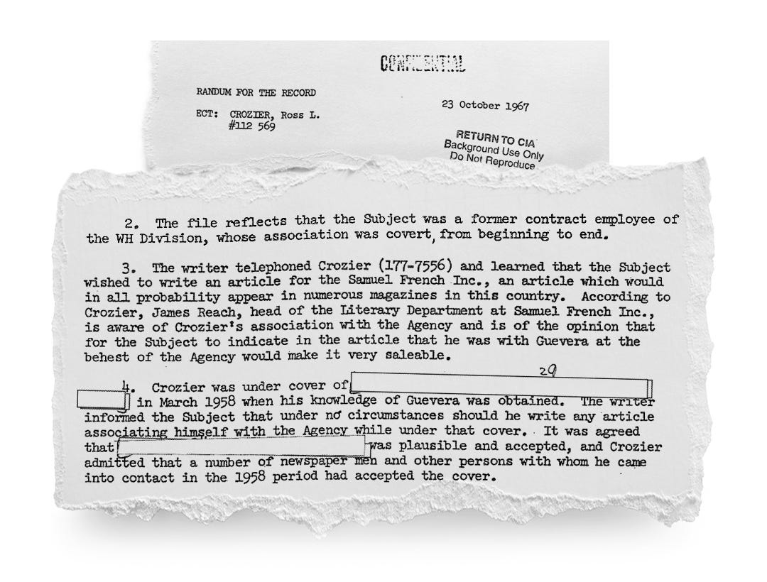 Four years out of the spy business, Ross Crozier floated the idea of mentioning his CIA connection in writing about the just-slain Che Guevara. The CIA said no.