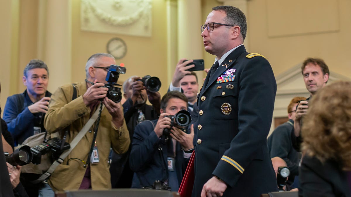 Lt. Col. Alexander Vindman finishes his testimony during the impeachment inquiry into President Donald Trump on Nov. 19, 2019.