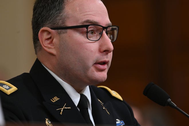 Lieutenant Colonel Alexander Vindman, a Ukraine expert for the National Security Council, testifies on Nov. 19, 2019 before the Permanent Select Committee on Intelligence.