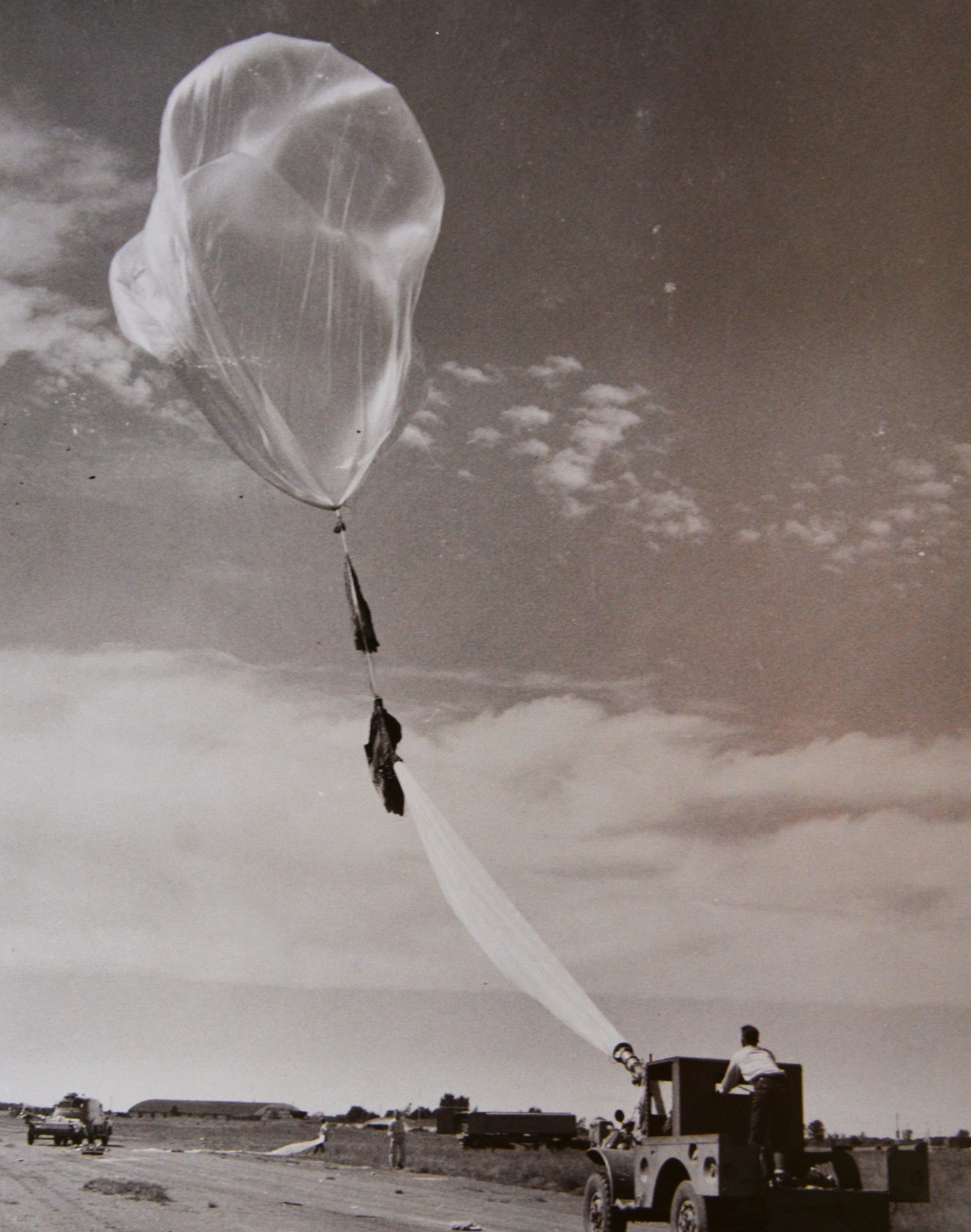 An Air Force Technical Applications Center file photo of a balloon air sampler launch during the 1950s.