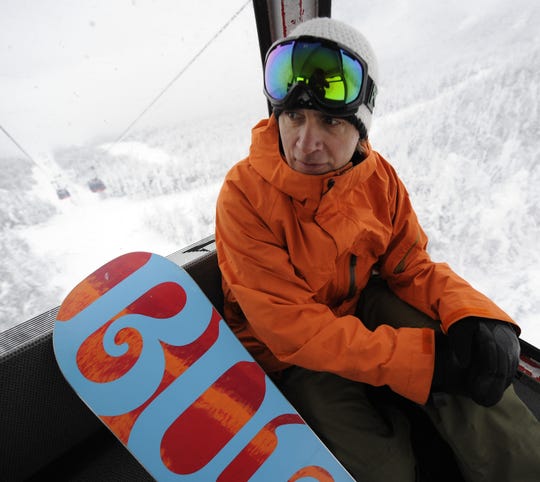 Jake Burton Carpenter, founder of Burton Snowboards, in the gondola at Stowe Mountain Resort in 2010.