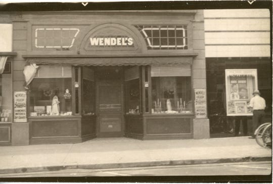 The front of Wendel's Jewelry Store as it appeared in 1939. At that time it was located at 129 S. Broad in the Martens Hotel block. They had just redecorated the interior.