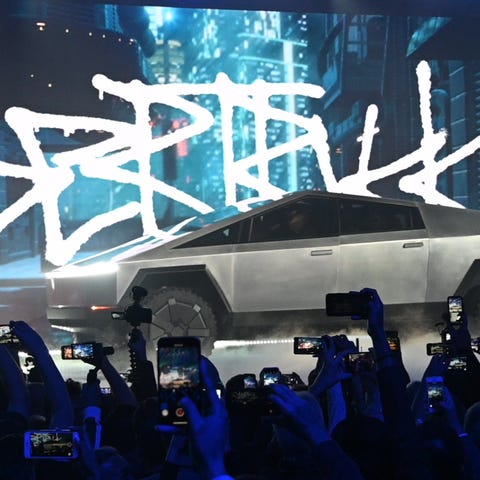 The Tesla Cybertruck takes the stage at an unveili