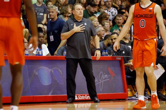 Michigan State head coach Tom Izzo looks on during the first half.