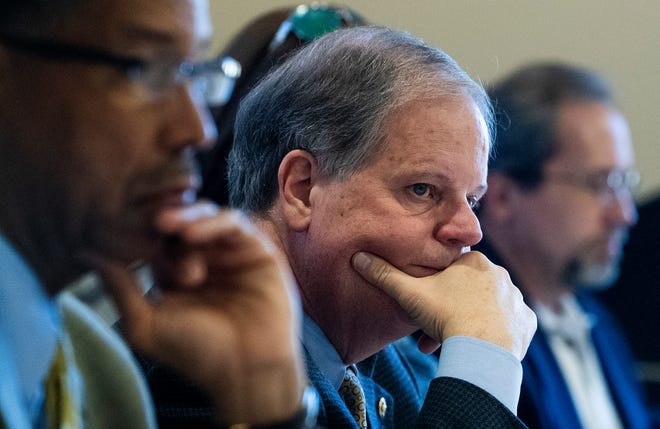 Sen. Doug Jones takes part in a roundtable discussion on environmental justice in the Black Belt on the Wallace Community College campus in Selma, Ala., on Monday, November 25, 2019.