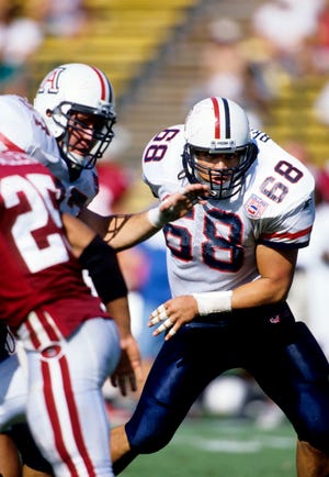 Arizona Wildcats linebacker Tedi Bruschi (68) plays against Stanford at Stanford Stadium.