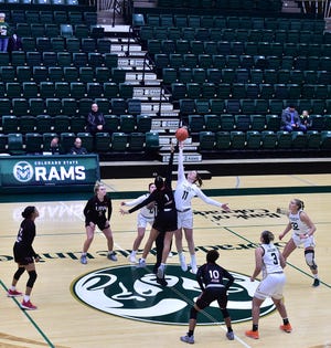 The stands at Colorado State's Moby Arena were mostly empty at tipoff of a Tuesday, Nov. 26, 2019, women's basketball game against Incarnate Word. School officials closed the game to the public because of safety concerns during a heavy snowstorm that closed CSU's campus for the day.