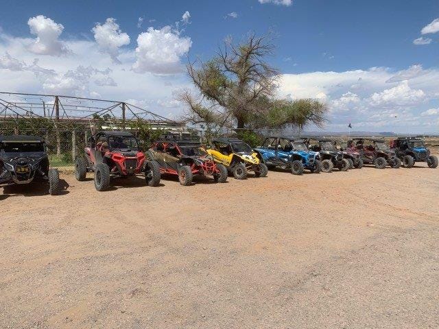 UTVs belonging to the Cruces Krew, a group for UTV enthusiasts.