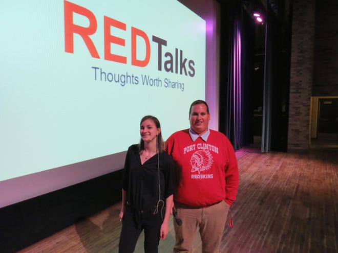 Port Clinton High School senior Emily Feuhrer, who presented the first RED Talk last week, and teacher Joe Miller.