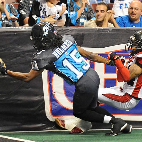 Philadelphia Soul's Brent Holmes stretches over fo