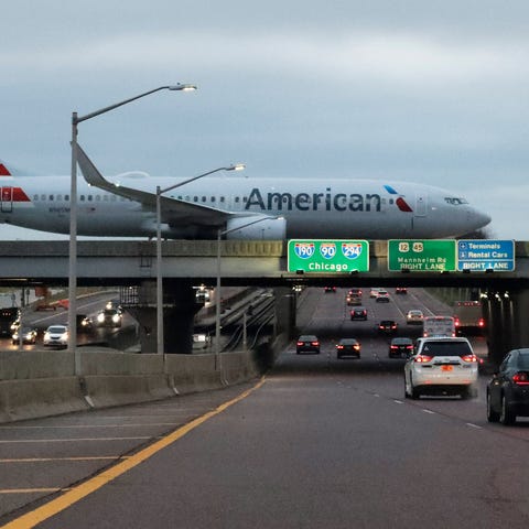 An American Airlines flight arrives at O'Hare airp