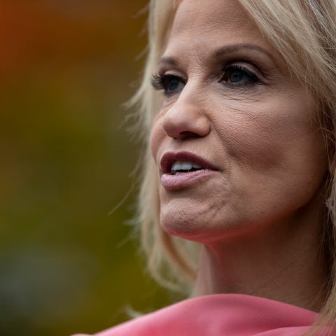 White House counselor Kellyanne Conway talks with 