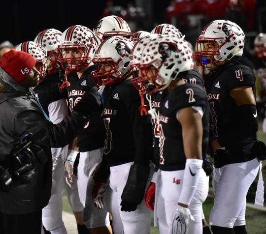 The La Salle Lancers are ready to take the field in the OHSAA Division II state football semifinal against Toledo-Central Catholic, Nov. 29, 2019.